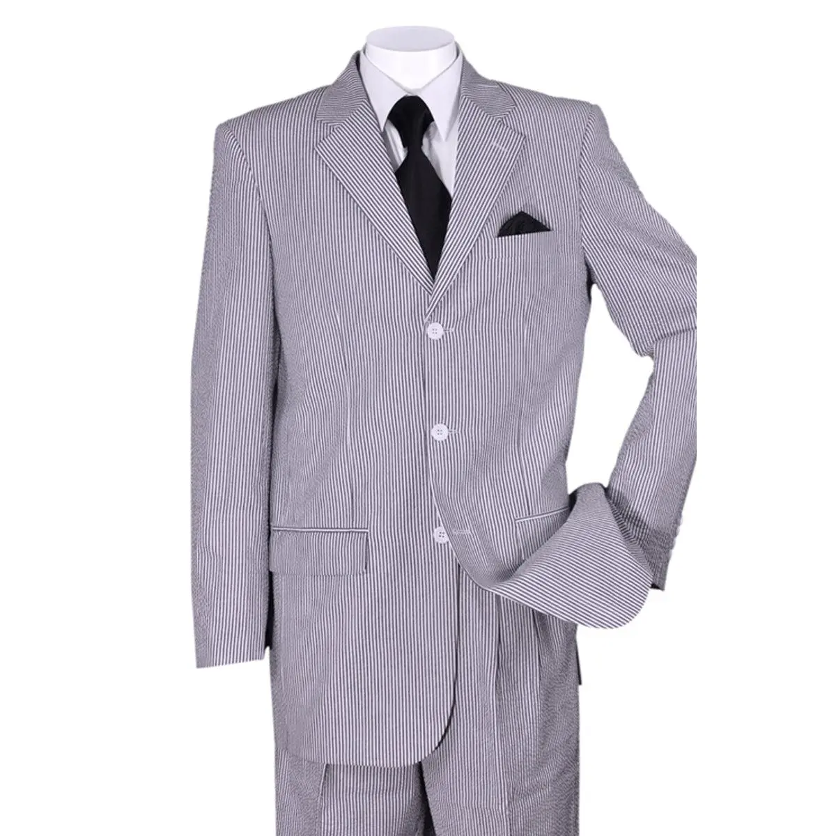Mens Classic Fit 3 Button Summer Seersucker Suit in Blue