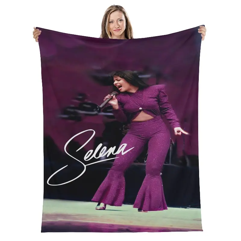 Selena Quintanilla Soft Flannel Blanket - Purple Geometric Performance Design, Polyester Wrinkle-Resistant, Machine-Washable 4-Season Home Sofa Bed Cover, Gift for Music Lovers