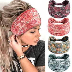 Boho Headbands for Women Elastic Non-Slip Floral Pattern Head Band Wide