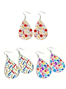 Transparent Acrylic Drop Earrings, Preppy Style, All over Print, Cute Math Pencil Design, Fashion Jewelry for Women