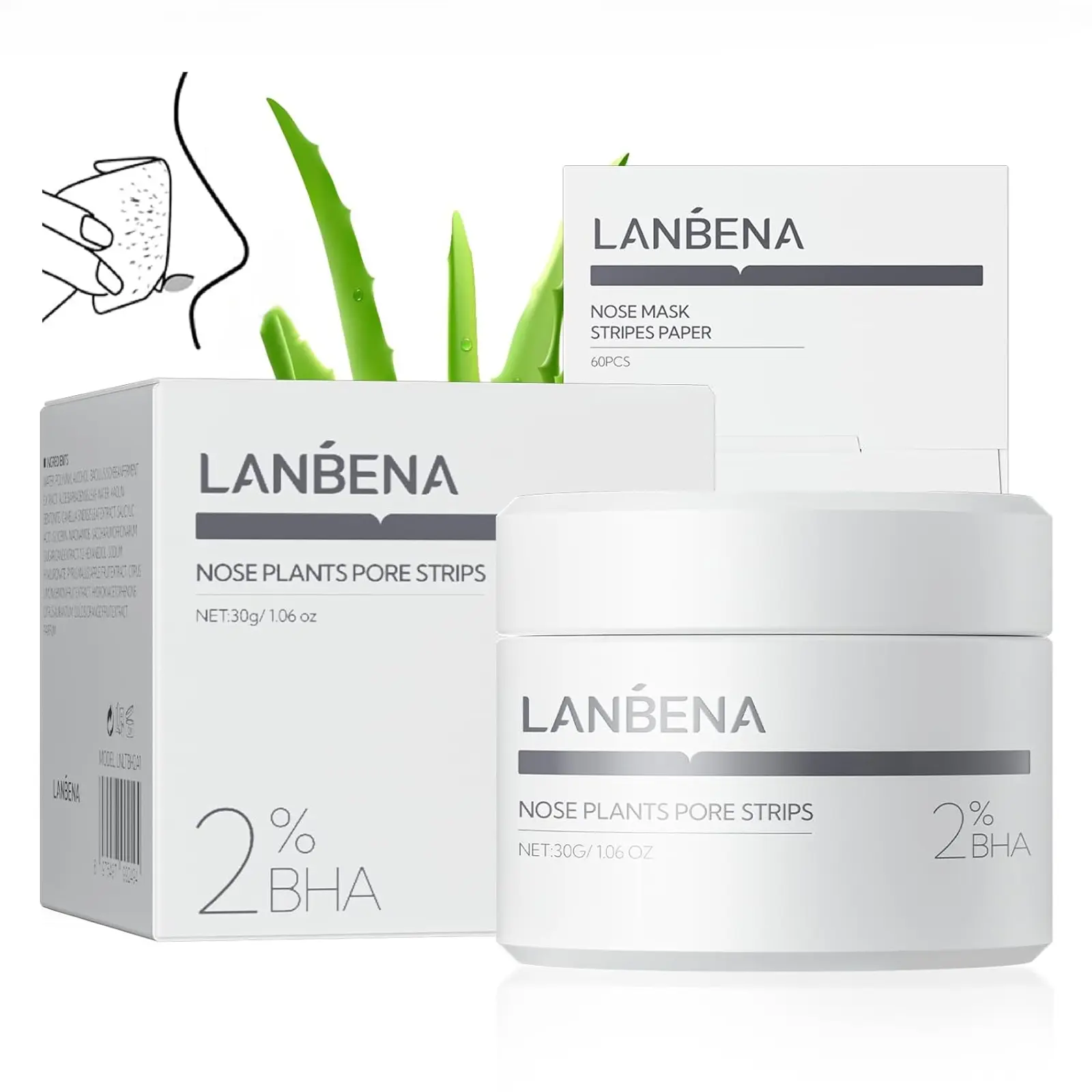 【Buy 2 Get 1 Free】LANBENA Blackhead Pore Remover Facial Mask with Aloe Chrysanthemum Extract Gentle on All Skin Types Peel Off Nose Strips 30g Smooth Acne Prone Skin