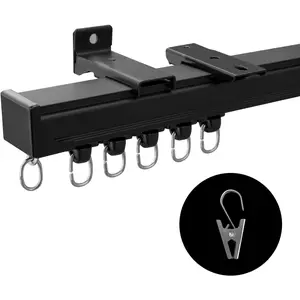Ceiling Curtain Track,Curtain Track Wall Mounted,Ceiling Mount Rail Room Divider Tracks Extra Long Curtains Rod for Living Room Bedroom Patio Sliding Door Curtains with Clips,Black 6ft
