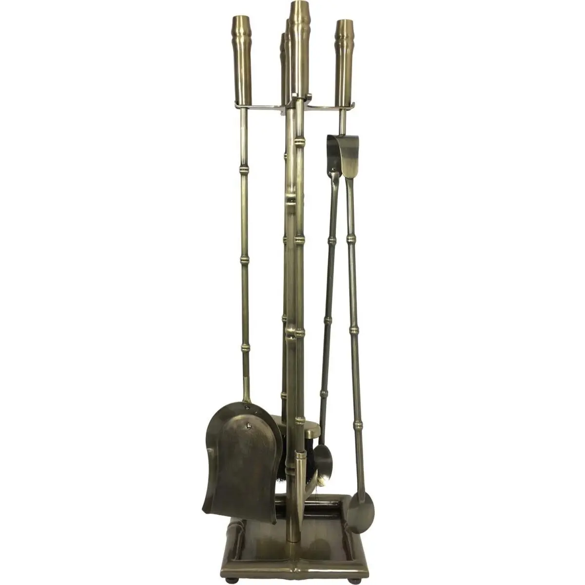 212 MAIN 5-Piece Dagan 4500 Steel Fireplace Fire Tools Set - Antique Brass, Bamboo Motif, Assembly Required Home Decor Essential with Brush, Shovel, Poker