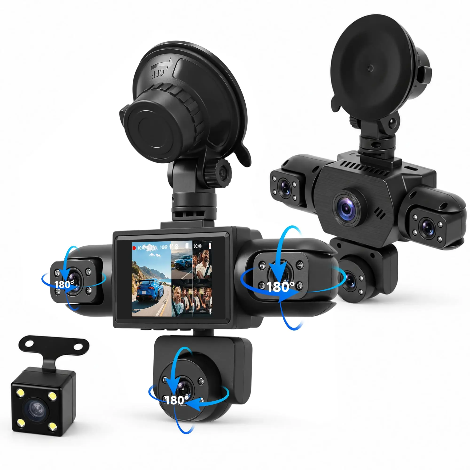 5-Channel 360° Car Dashcam: Front, Rear, Left, Right 1080p, 5 Cameras, 2" IPS Screen, IR Night Vision, Loop Recording, Wide Angle, 24-Hour Parking Surveillance