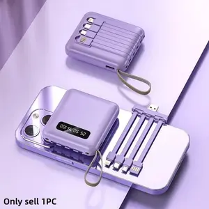 10000mAh Portable Universal Power Bank, USB Rechargeable Power Bank with Detachable Data Cable, Mini Compact Mobile Power Bank Compatible with iPhone Samsung Android Huawei