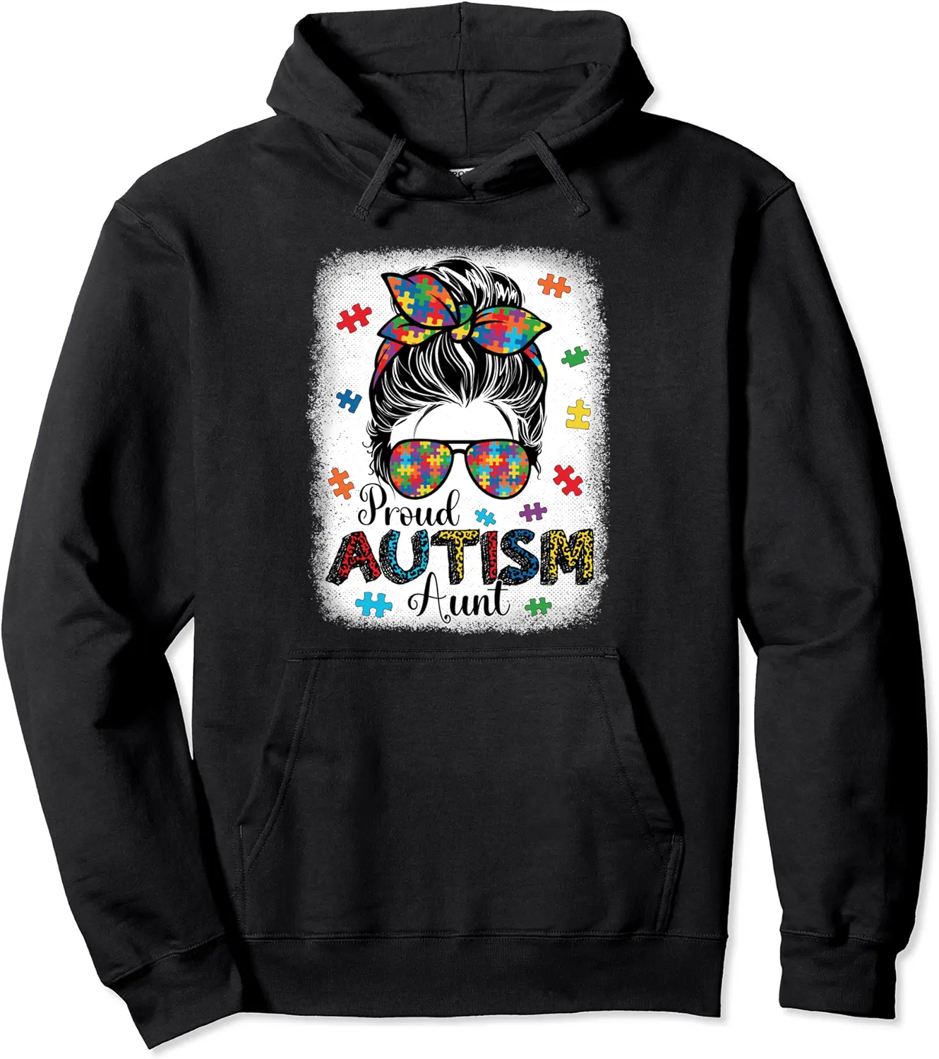 Proud Autism Aunt Messy Bun Autism Awareness Puzzle Piece Pullover Hoodie - Jacobjbt Shop 40B0BVLHPD1T