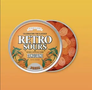 Retro Sour Tins - Hard Tangy Candy - Tangerine, Citrus, Mango Flavored, 1 Tin tiktok candy