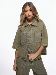 Summer Casual Women's Vintage Washed Texture Denim Shirt, Retro Style, Comfortable Fit, Perfect for Daily Wear, Fashionable Ladies' Top