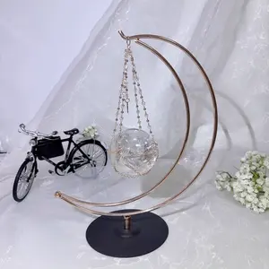 Metal Moon Hanging Basket Crystal Ball Base Ball Holder Crystal Crafts Bracket Handmade Chain Ornaments New arrival Fashion
