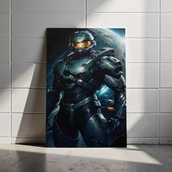 Halo Master Chief Spartan John-117 Gaming Premium Metal Poster Wall Art, High Definition Print on Durable Tin Plate Decor, Ultimate Gamer Cave Addition, Perfect Birthday Gift for Video Game Fans
