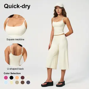 GIAFIRE Women’s two-piece set made from quick-dry fabric featuring wide-leg capris—casual outfit suitable for leisure, yoga, sports, and fitness.