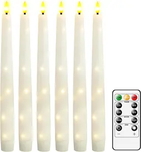 Flameless Taper Candles with  Lights, Remote Control, and Timer Control, Made of Real Wax, LED - Candles Suitable for , Party, and Wedding Decorations 6-Pack