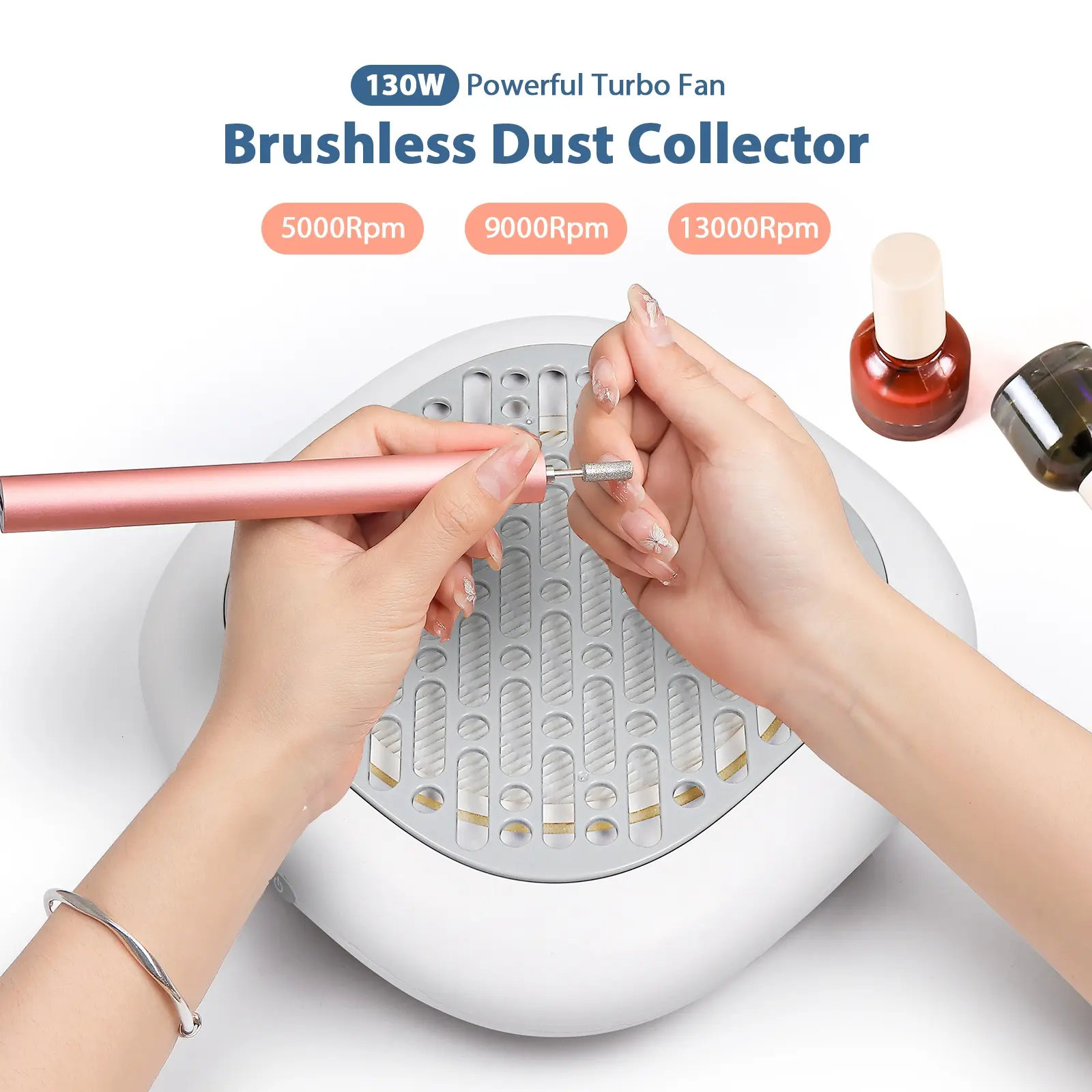 Nail Dust Collector with 2pc Reusable Filter 130W Turbo Vacuum Fan 5000 ...