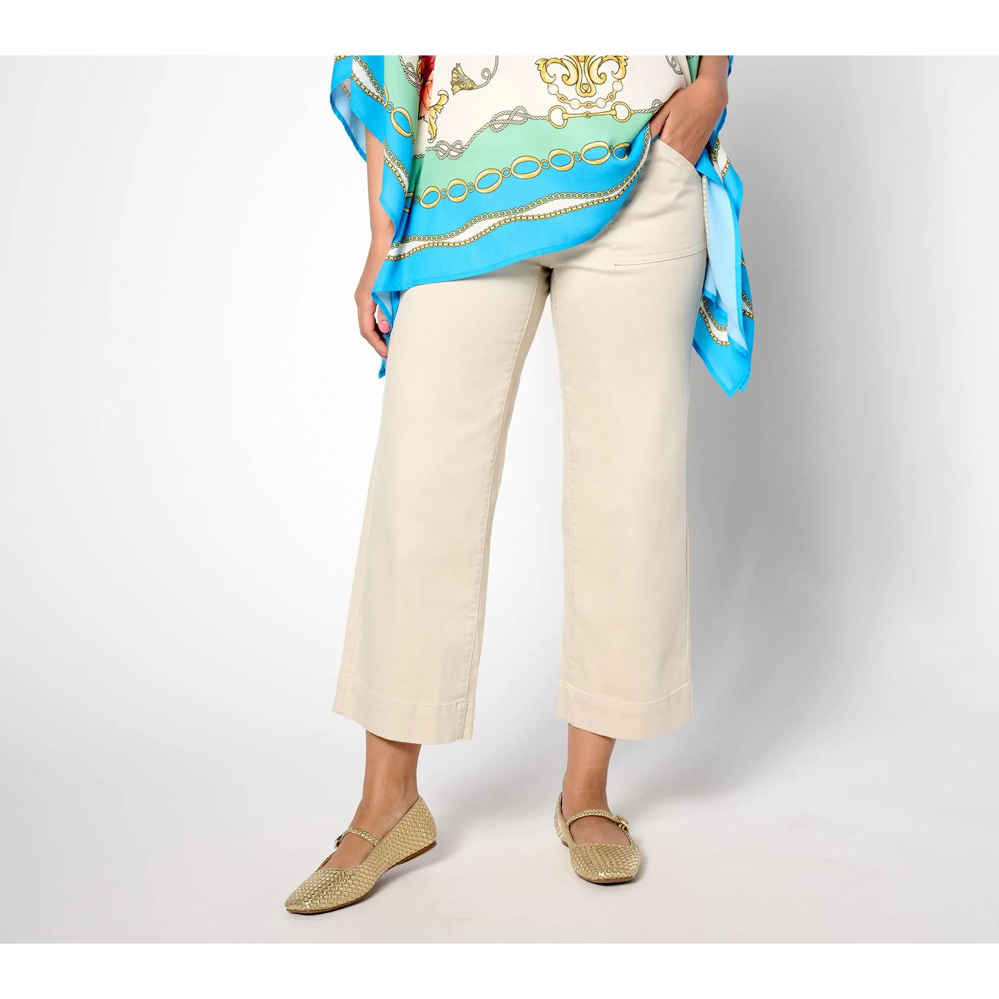 Belle by Kim Gravel Petite TripleLuxe Twill Wide Leg Cropped Pants