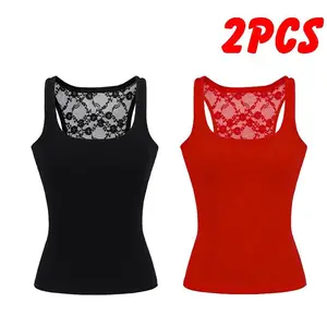 Women's 2-Pack Solid Lace Back Tank Tops | Summer Sexy Sleeveless Basic Cami Tops | Versatile Casual Layering Camisoles