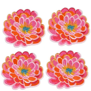 4 pcs of embroidered fabric patches #Summervibes, fashion outfit with pink floral embroidery design summervibes