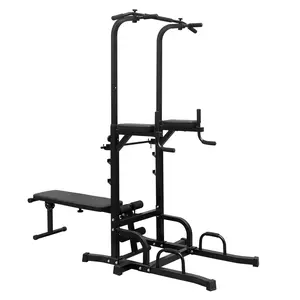 Power Tower Dip Station with Bench Pull Up Bar Stand Adjustable Height Heavy Duty Multi-Function Fitness Training Equipment for Home Office Gym bar station parallel bar upper body workout equipment rack dip station