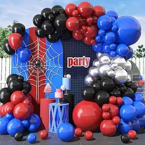 Red Blue Black Balloon Arch Kit, Royal Blue Red Black Garland Kit with Metallic Silver Latex Balloon for Spider Theme Party Boys Kids Birthday Baby Shower Graduation Baseball Party Decorations