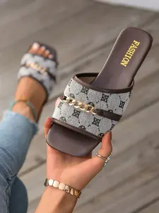 New Plus Size Women's Fashion Casual Flat Slides Sandals, Casual Trendy Sandals, Elegant Versatile Comfortable Simple Design, Perfect for Beach Outdoors Dating Parties Office Wear