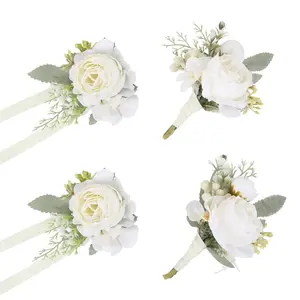Artificial Flower Wrist Corsage And Men Boutonniere, Wedding Homecoming Prom Party Suit Decoration