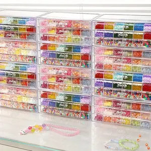 Handmade beaded storage box; crystal loose beads jewelry; glass rice beads DIY materials; transparent partition box;; drawer style; Home Jewelry Organizer