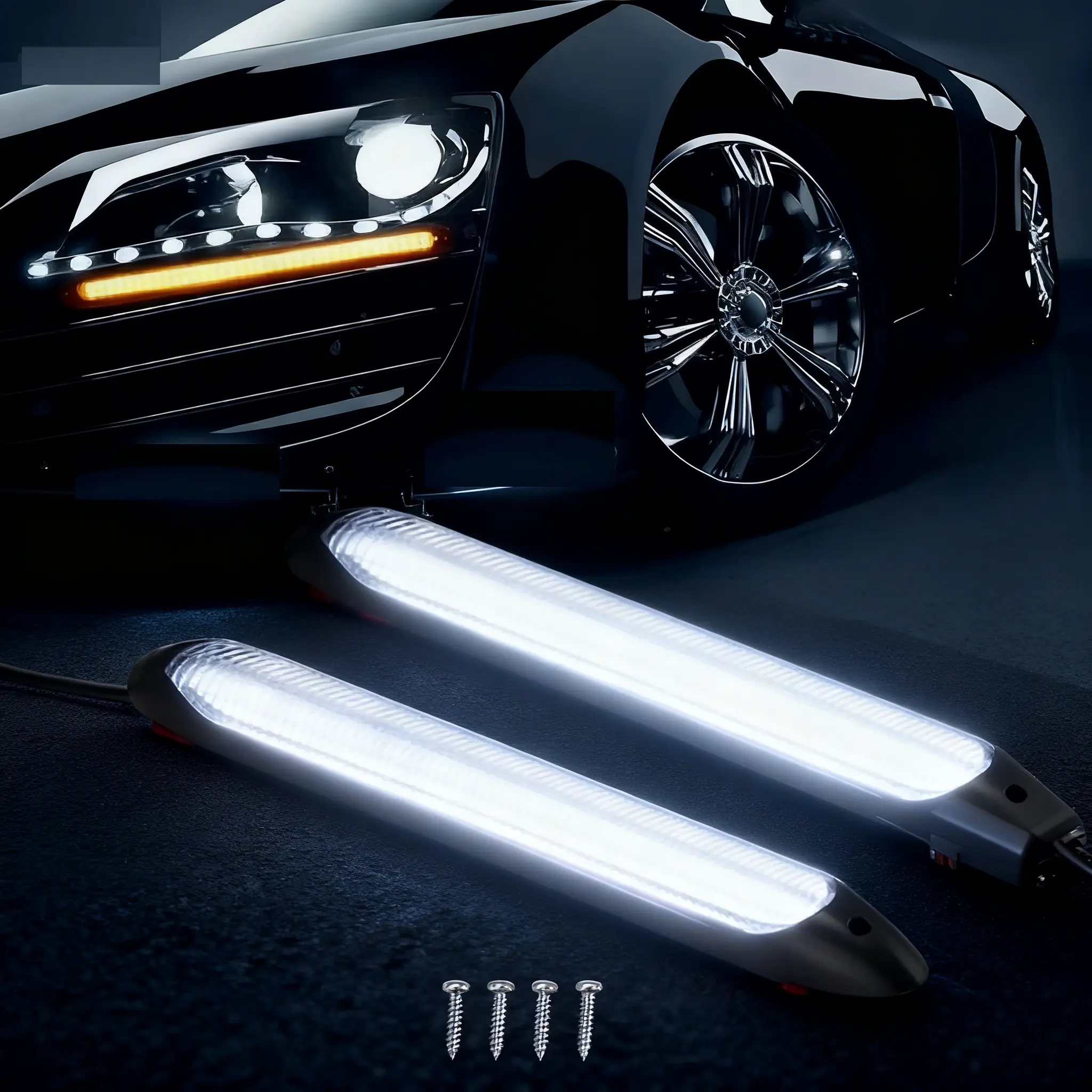9-Inch Car Daytime Running Light Bar,Car DRL LED Daytime Running Light Auto Headlight Strip Flow Yellow Sequential Turn Signal Day Light drl for Cars