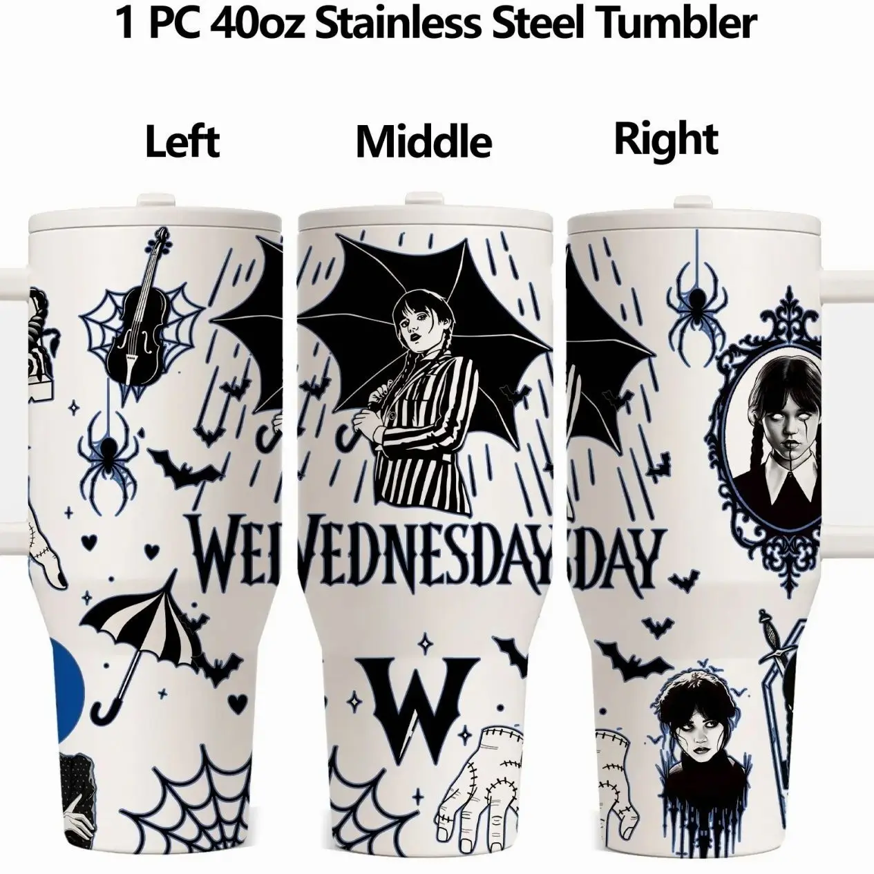 20/30/40oz insulated mug, Travel Mugs Insulated For Hot And Cold, gothic aesthetic tumbler, double wall vacuum stainless steel cup, leak proof lid, keeps hot 12h cold 24h, handle travel mug, spooky Wednesday gift for women men, halloween drinkware