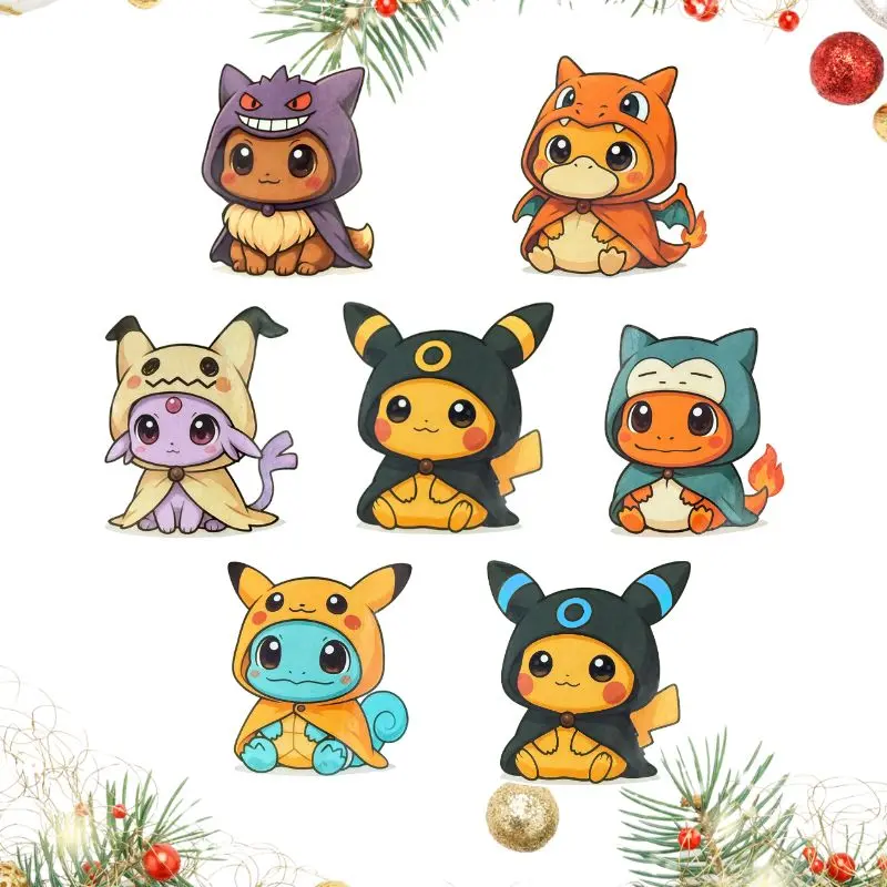 Cute Anime Jumbo Poncho Stickers Psyduck Espeon Pikachu Charmander Eevee Squirtle Sticker, Tumble or Mug, Car
