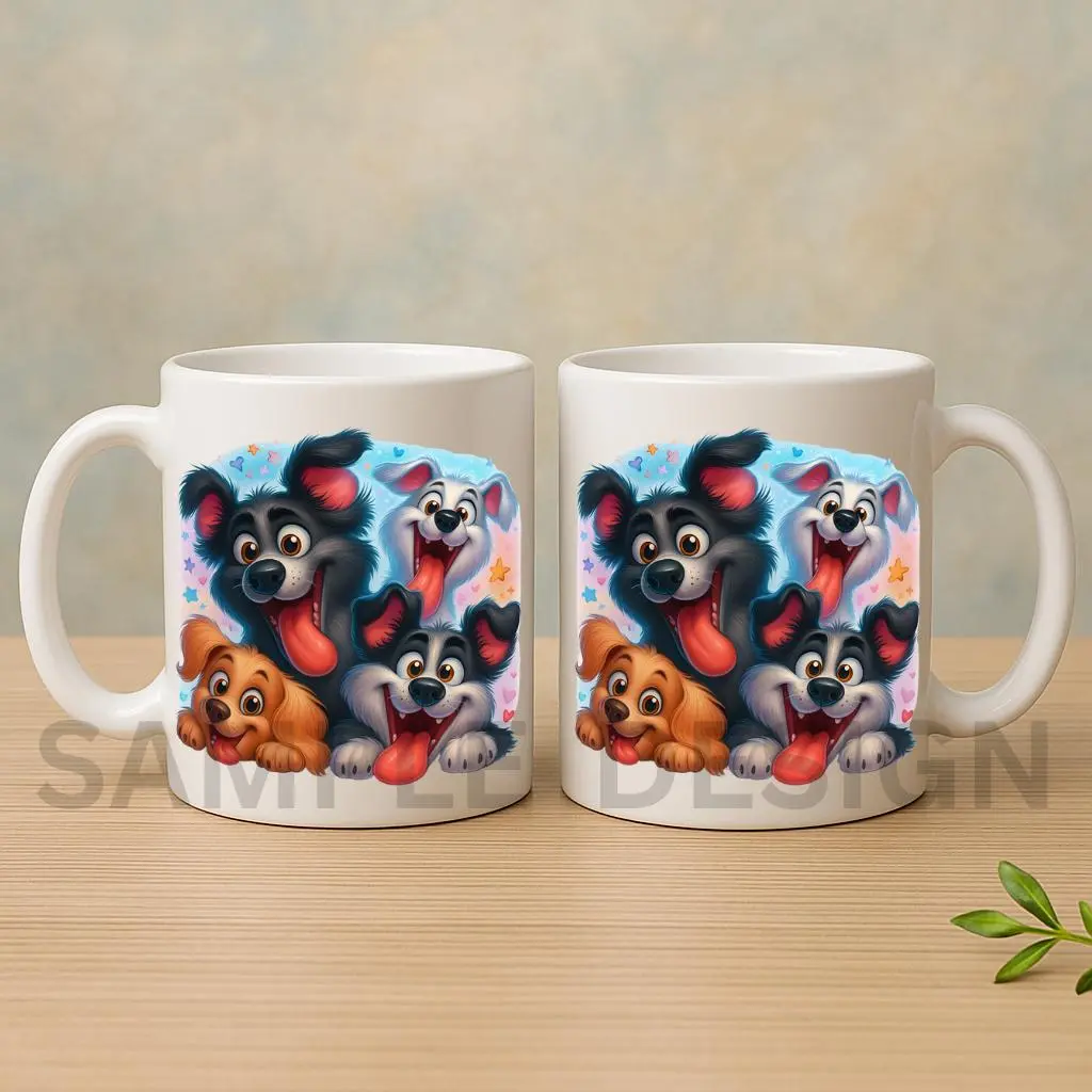 Adorable Happy Puppy Squad Coffee Mug - Cute Cartoon Dogs Ceramic Cup with Tongues Out - Best Funny Gift for Pet Lovers, Kids & Dog Moms - Cheerful Animal Tea Cup | Gifts for Kids | Home Decor | Hot Chocolate | Drinks | Novelty Gifts | Office Mugs |