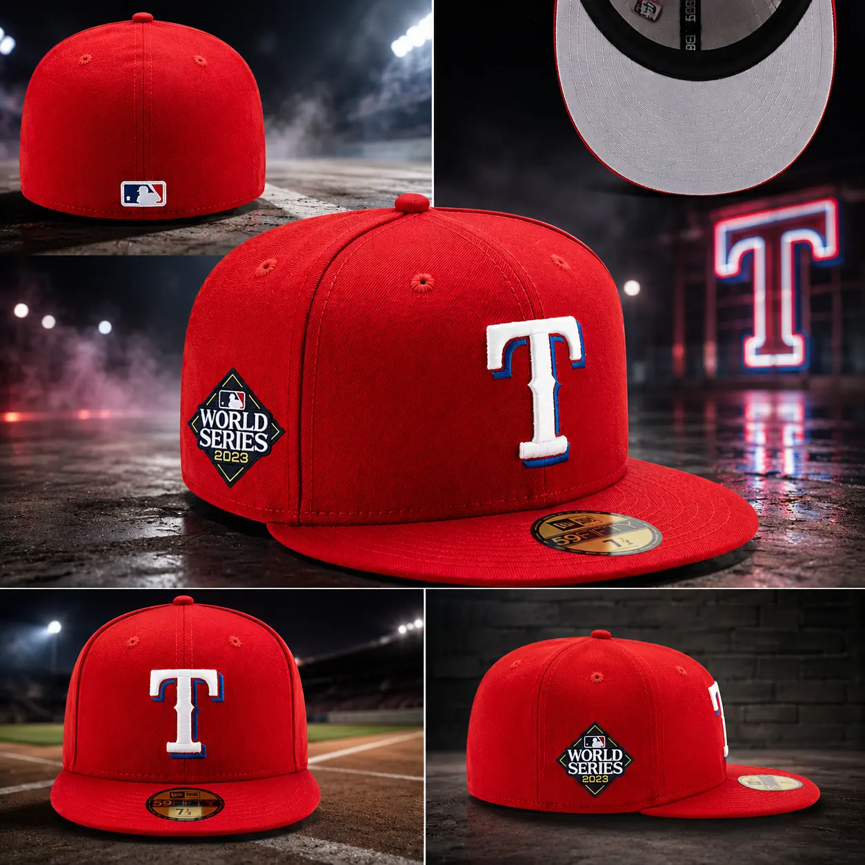 New Era Texas Rangers Royal 59FIFTY Fitted Baseball Cap – Red 2023 World Series Patch 3