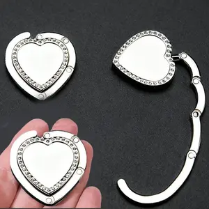 Heart-Shaped Foldable Bag Hook, Leather Pure Color Pattern, Small Portable Desktop Bookbag Hook, 1 Piece