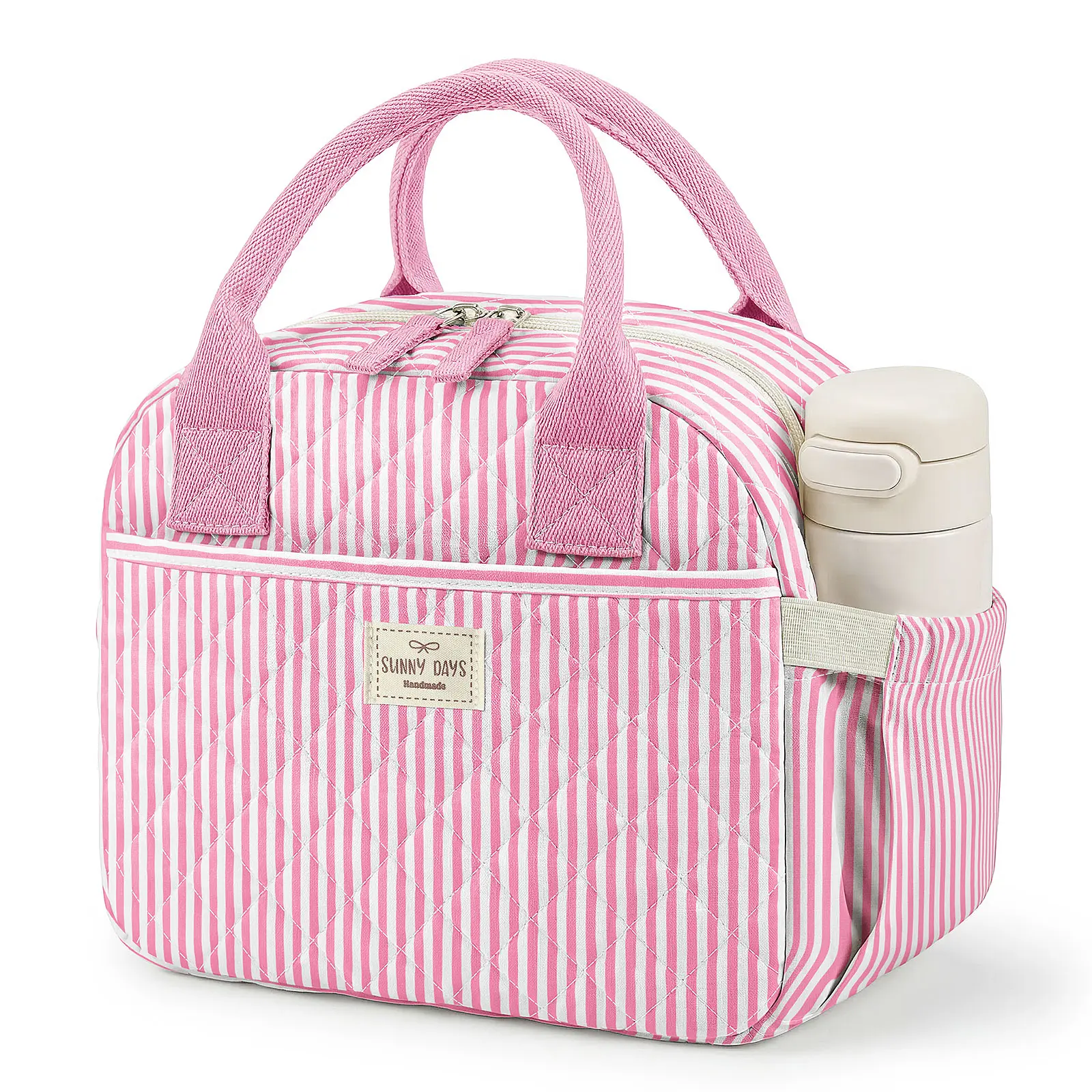 WOBAGMEN Quilted Lunch Box for Women,Cute Floral Insulated Lunch Tote with Front Zipper Pocket, Aesthetic Coquette Style Reusable Lunch Box Bag for Work Gym Travel Picnic ，meal, bag