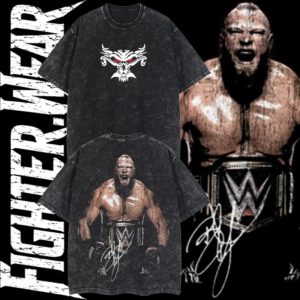 Fighter.Wear - Brock Lesnar WWE Old Graphic Retro 100% Cotton Washed T-Shirt hoodie Vintage, Y2K Streetwear Tee, WrestleMania 42, Main event, Pro wrestling Fans, Gift For him her, Combat League, Sport, fight night shirt, Unisex, Street Style, Oversized