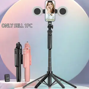 Wireless Selfie Stick with 2 Light Fillers, Remote Control Portable Foldable Tripod Stand, Smartphone Vlog Shooting Accessories