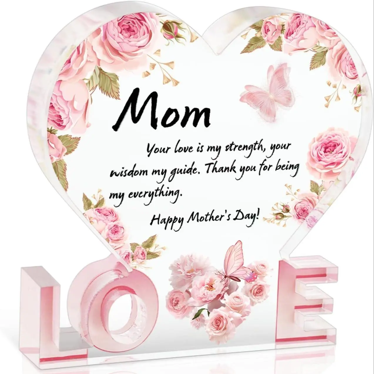 Heart Shaped Acrylic Keepsake, Flower Pattern Acrylic Ornament, Mom Gift, Unique Present for Mother's Day, Birthdays, Christmas, Decor, Acrylic Plaque Decor, Acrylic Plaque Sign, Decorative Plaque Sign