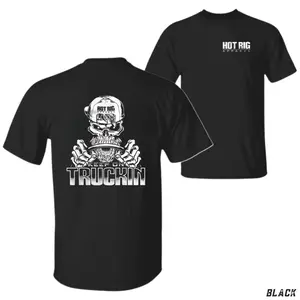 Truckin Skull T-Shirt, Grunge Skeleton Holding Steering Wheel Graphic, Hot Rig Apparel Diesel Life Shirt for Hardcore Truckers & Rig Warriors, Gift for Long Haul Drivers or Owner Operators