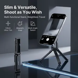 ULANZI Magnetic Phone Tripod for iPhone, MA38 Portable Phone Holder Mini Tripod for Magsafe with Double-Sided Strong Magnetic 1/4'' Arri Locating Hole Foldable Hook for iPhone 16 15 14 13 12, Black, Magnetic Smartphone Holder