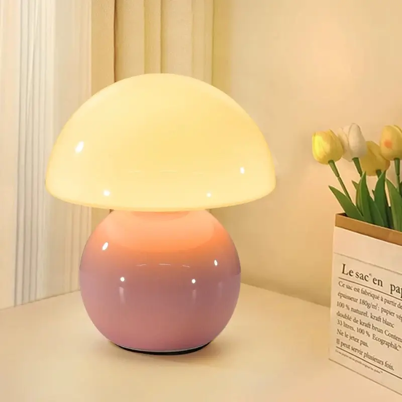 Cute Aesthetic Mushroom Table Lamp - Mid-Century Modern Mini USB-Port Desk Light, Decorative Night Lamp for Bedroom Nightstand, Ideal Valentine Thanksgiving Gift for Coffee Shops Home Improvement, Room Decor, Acrylic, Aesthetic Home Decor
