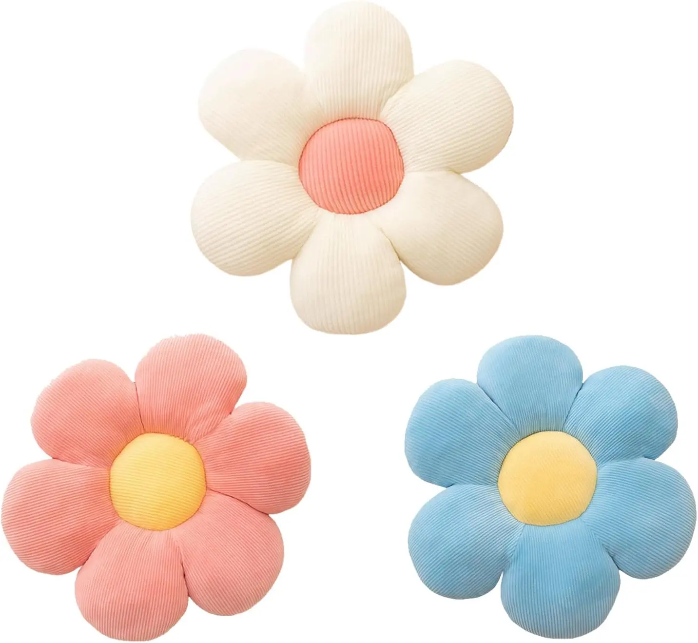 3Pcs Flower Shaped Throw Pillow 15.7inch Cute Daisy Flower Pillow Flower Seating Cushions for Adults Home Bedroom Sofa Chair Couch Decor (White/Pink/Blue) - Home Improvement.