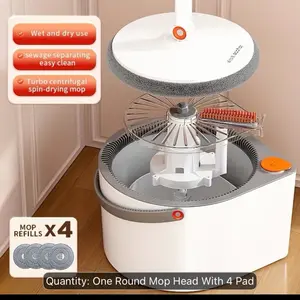 Joybos Sewage Separation Hands-free Wash Mop And Bucket Set, With Three Types Mop Heads, Household Rotating Floor Mop, Lazy Mop, Dust Removal Mop, Dry And Wet Use, Perfect For Home, Kitchen, Bathroom Floor, Cleaning Supplies, Cleaning Tool.