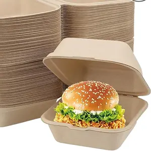 Gogreen 50 Pack 6x6 Inch Clamshell Take Out Food Containers, Single Compartment To Go Hamburger Box with Hinged Lid, Brown Disposable Kitchen