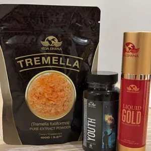 Vida Divina Set Rejuvenecedor Vida Divina - Tremella 100g, Liquid Gold, Youth 60 Capsules for Health, Hidratante Profundo, Elasticidade e Vitalidade - Healthcare