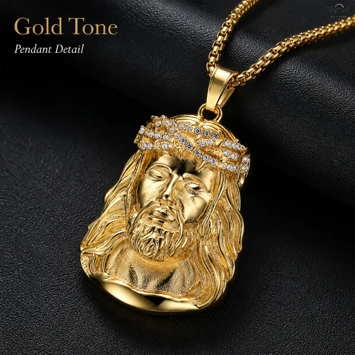 Stone-Set Jesus Pendant Necklace, Meaningful Spiritual Chain Jewelry for Men & Women, Bold Statement Piece with 60 cm Chain, Spiritual Jewelry, Faith Pendant, Men's Accessories, Necklaces, Meaningful Beauty, 60Cm, Face Detail, Carved Jesus Christ Pendant