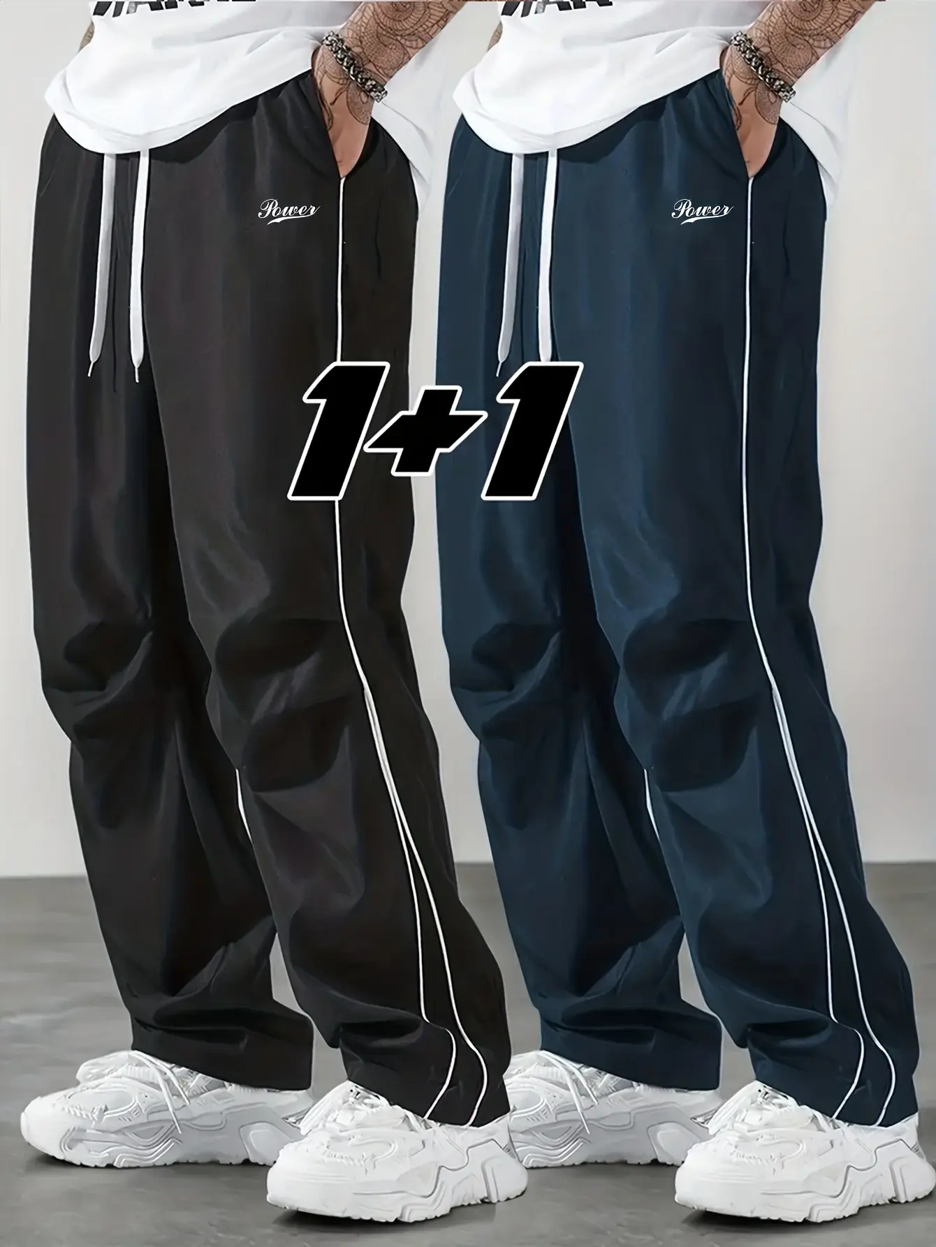 2-Pack Men’s Casual Sports Printed Pants with Side Drawstring Cinch Waist Elastic Drawstring Woven Athletic Pants