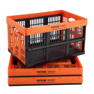 VEVOR Plastic Collapsible Storage Basket, 45L 3 Packs, Folding Stackable Storage Containers/Bins with Handles, Large Heavy Duty Containers for Clothes, Toys, Books, Snack, Shoes and Grocery Box