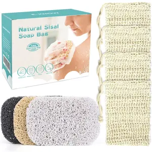 Soap Bag, 5 Pack Natural Sisal Soap Saver, Zero Waste Plastic-Free Soap Net, Foaming and Drying The Soap, Massage, Peeling White Bath