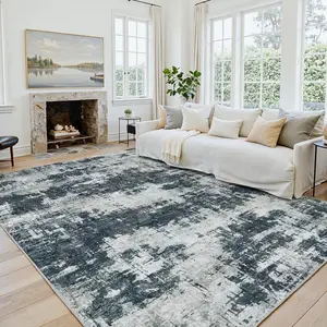 Area Rug 8x10 Living Room Rug Washable: No-Slip Abstract Soft Thin Large Black Rugs, Indoor Floor Stain Resistant Modern Carpet for Bedroom Dining Room Farmhouse   Office (Black, 8'x10')