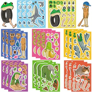 Tung Tung Tung Sahur Make a Face Stickers,24 Sheets Italian Brainrot Make Your Own Sticker, Mixed & Matched with 8 Designed Characters Stickers for Party Favors, Rewards, Crafts
