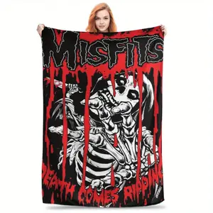 Horror-themed Blanket Ultra-Soft Flannel Misfits Logo Throw Blanket - Machine Washable, Digital Print, All-Season Comfort for Couch & Bed, Perfect Gift for Birthdays & Holidays,halloween Decor Blanket Sale Christmas Decor Christmas Gifts Birthday