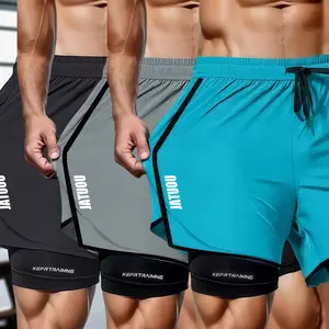 Men's shorts, sports pants, running pants, gym training three-piece pants, anti-baring short pants, men's two-in-one shorts free 3 day shipping. Athletic Elastic Quick-Dry Set